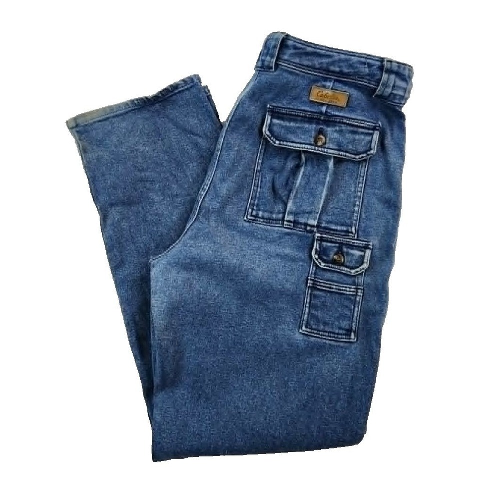 Cabela's 7-Pocket Hiker Blue Denim Women 16 Reg Utility Cargo High Rise Pleated